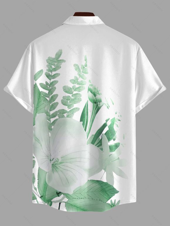 Vacation Couple Outfit Hibiscus Flower Leaf Print Spaghetti Strap Dress and Shirt Set - Vert clair S | US 4