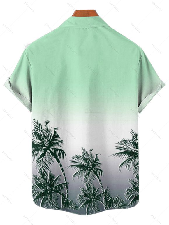 Chemise de plage homme à motif cocotier ombré, manches courtes retroussées, boutonnée - Vert 5XL