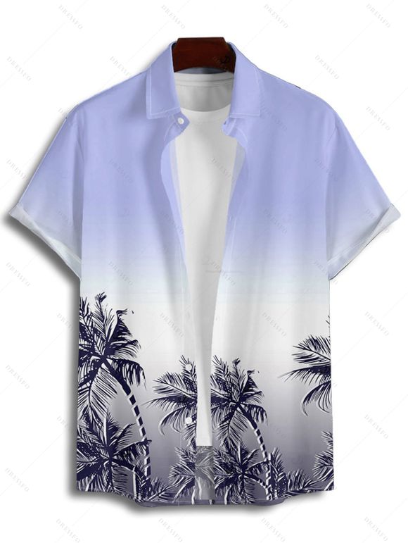 Chemise de plage homme à motif cocotier ombré, manches courtes retroussées, boutonnée - Pourpre XL