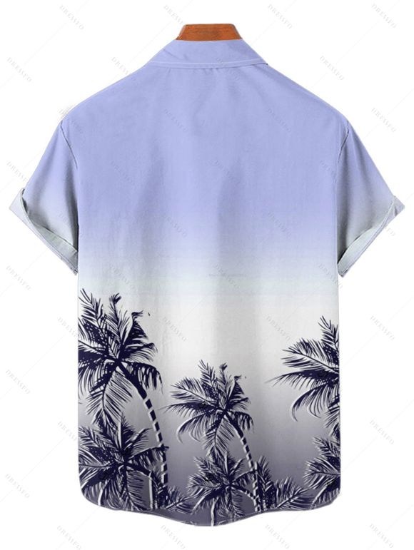 Chemise de plage homme à motif cocotier ombré, manches courtes retroussées, boutonnée - Pourpre XL