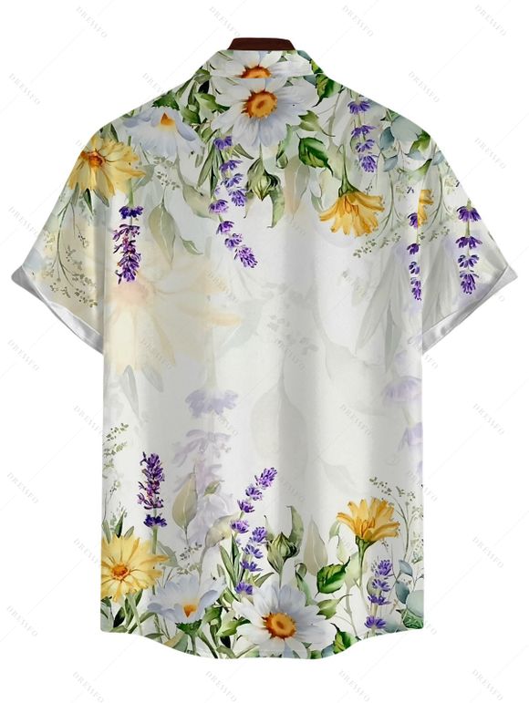 Vacation Couple Outfit Daisy Lavender Floral Print Crossover Belt Dress and Shirt Set - Vert S | US 4