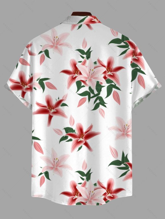 Chemise de vacances pour homme à motif floral lys, chemise boutonnée - Blanc XL