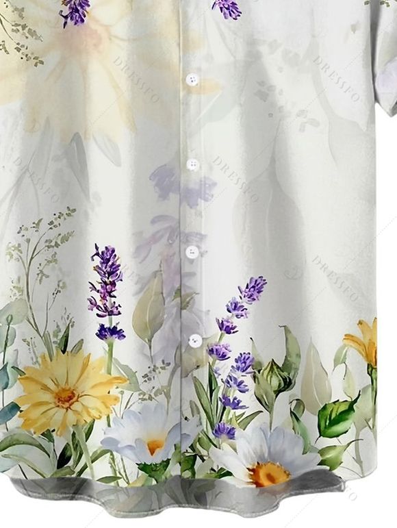 Chemise de vacances pour homme, imprimé floral aquarelle marguerite lavande, chemise boutonnée - Vert S