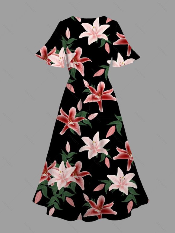 Robe de vacances Lily à motif floral et fente en V - Noir XL | US 12