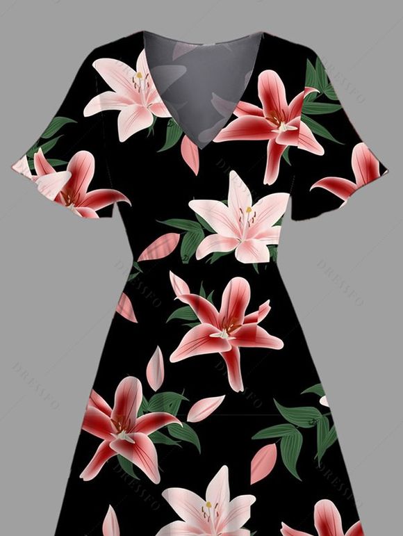 Robe de vacances Lily à motif floral et fente en V - Noir XL | US 12