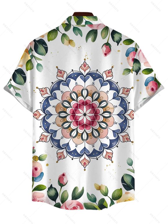 Vacation Couple Outfit Mandala Floral Print Crossover Belt Dress and Shirt Set - multicolor S | US 4