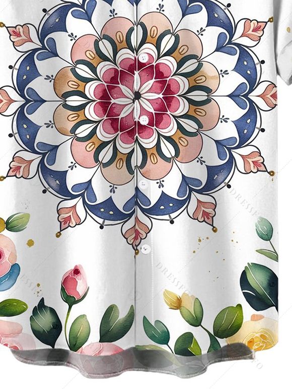 Chemise de vacances pour homme, imprimé floral mandala, boutonnée - multicolor S