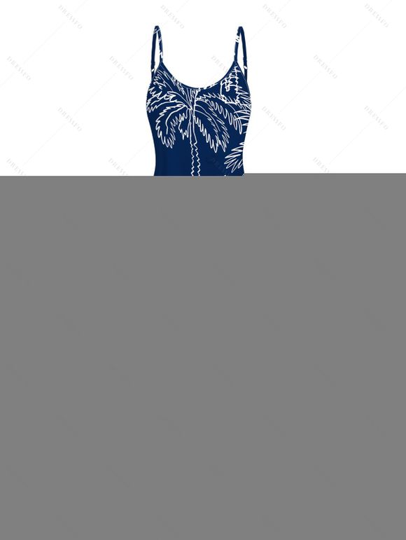 Robe de vacances à imprimé cocotiers, longue à fines bretelles spaghetti - Bleu Marine S | US 4