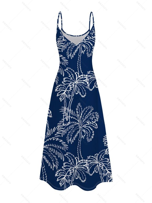 Robe de vacances à imprimé cocotiers, longue à fines bretelles spaghetti - Bleu Marine S | US 4