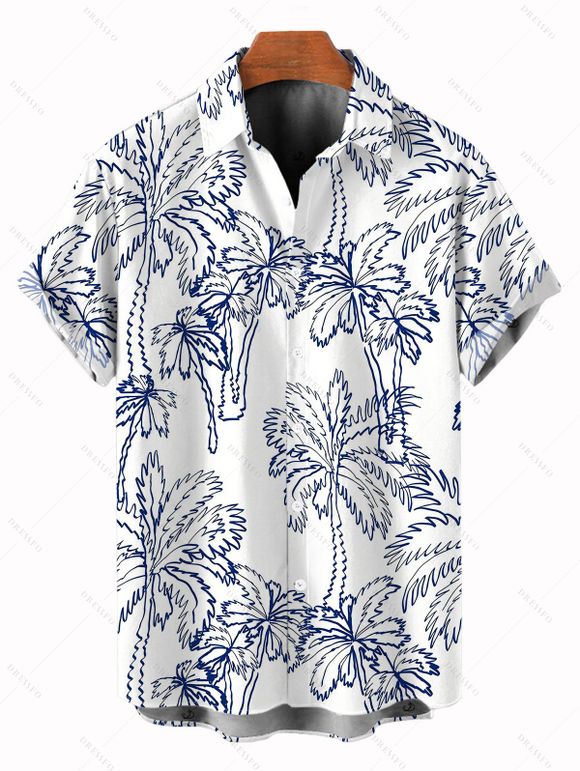Vacation Couple Outfit Sketchy Coconut Tree Print Long Dress and Shirt Set - Bleu profond S | US 4