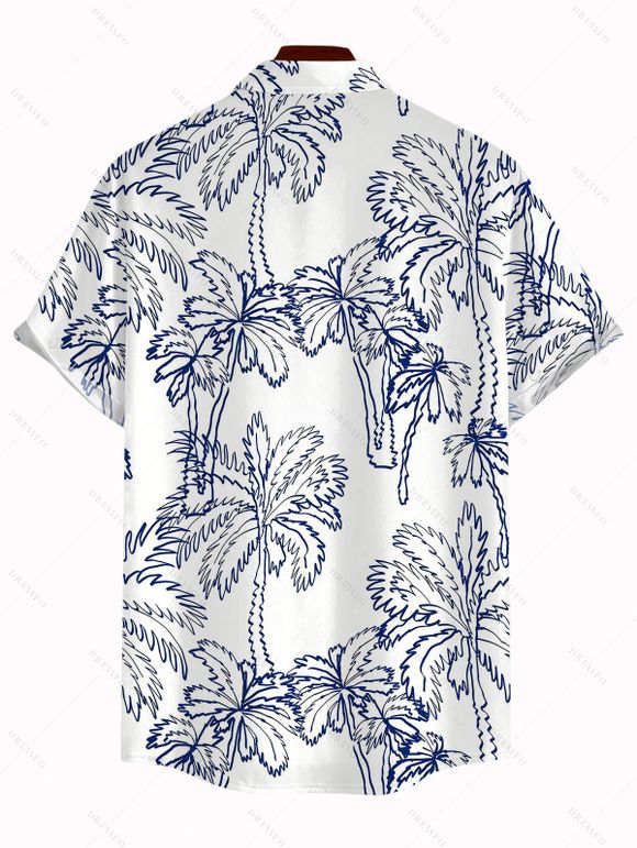 Vacation Couple Outfit Sketchy Coconut Tree Print Long Dress and Shirt Set - Bleu profond S | US 4