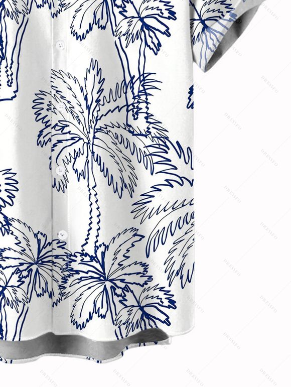 Vacation Couple Outfit Sketchy Coconut Tree Print Long Dress and Shirt Set - Bleu profond S | US 4