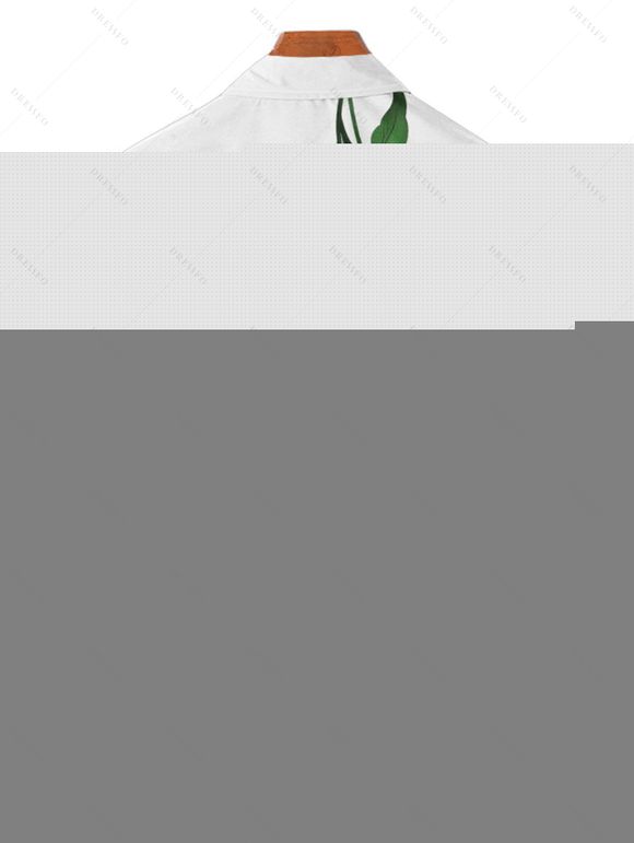 Chemise de vacances pour homme à motif floral de lys et de feuilles, boutonnée, manches courtes retroussées, style décontracté - Vert profond M