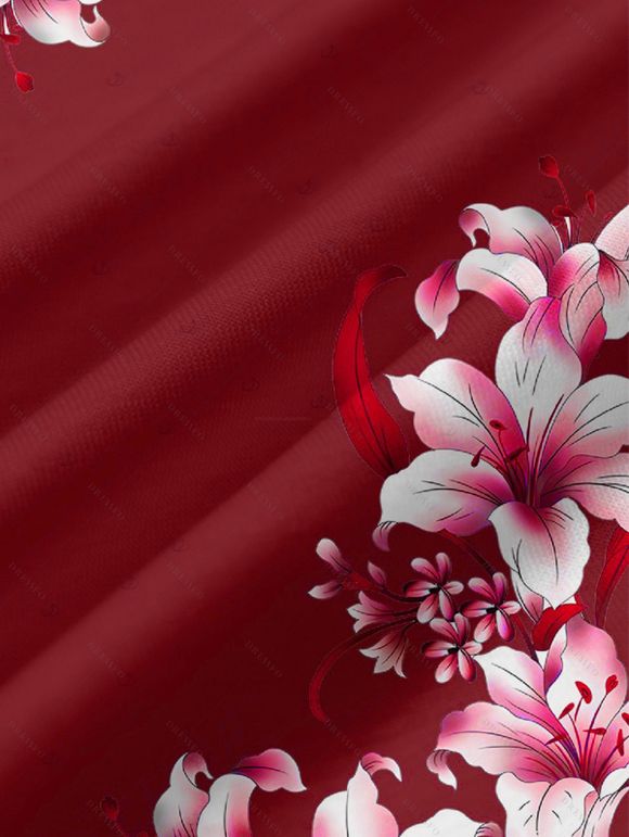 Robe de vacances à poches et imprimé floral Lily, bretelles spaghetti, coupe trapèze, longue et décontractée. - Rouge foncé XXXXXL | US 20