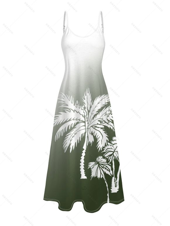 Vacation Couple Outfit Ombre Coconut Tree Pattern Long Dress and Shirt Set - Vert Armée S | US 4