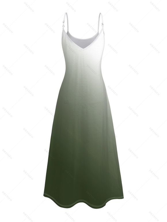 Vacation Couple Outfit Ombre Coconut Tree Pattern Long Dress and Shirt Set - Vert Armée S | US 4