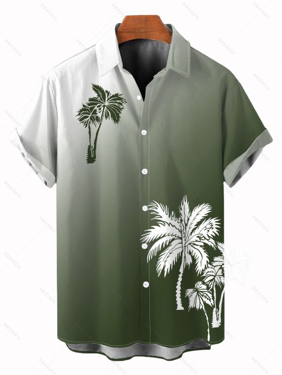 Vacation Couple Outfit Ombre Coconut Tree Pattern Long Dress and Shirt Set - Vert Armée S | US 4