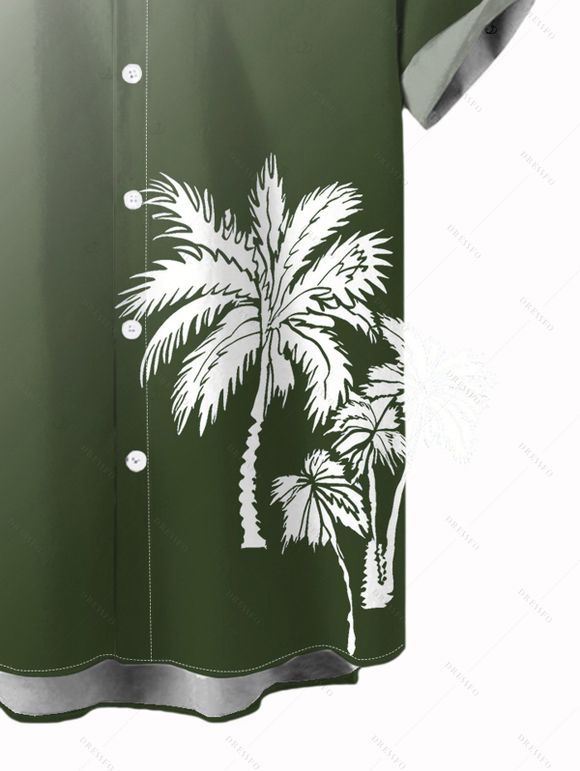 Vacation Couple Outfit Ombre Coconut Tree Pattern Long Dress and Shirt Set - Vert Armée S | US 4