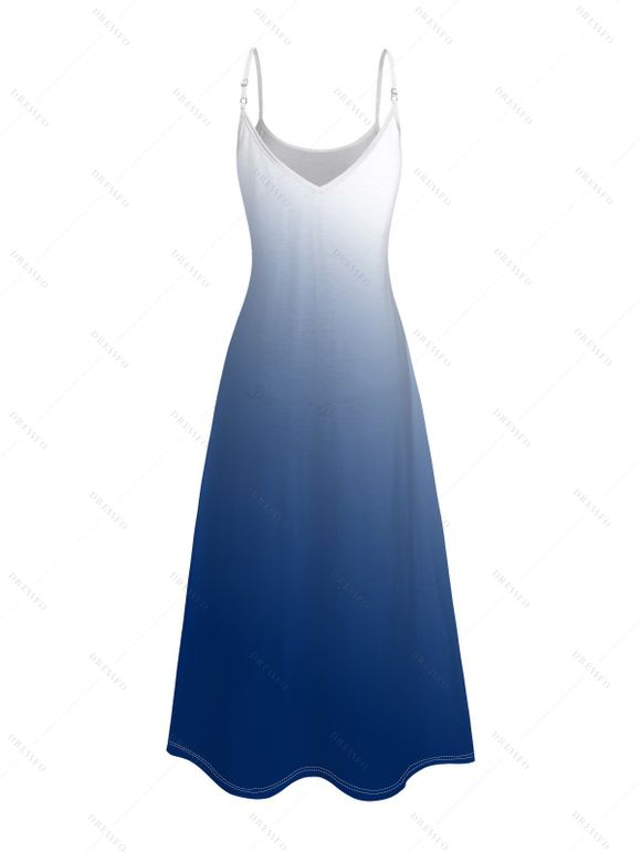 Robe de vacances longue à bretelles spaghetti et imprimé ombré de cocotiers - Bleu profond XXXXXL | US 20
