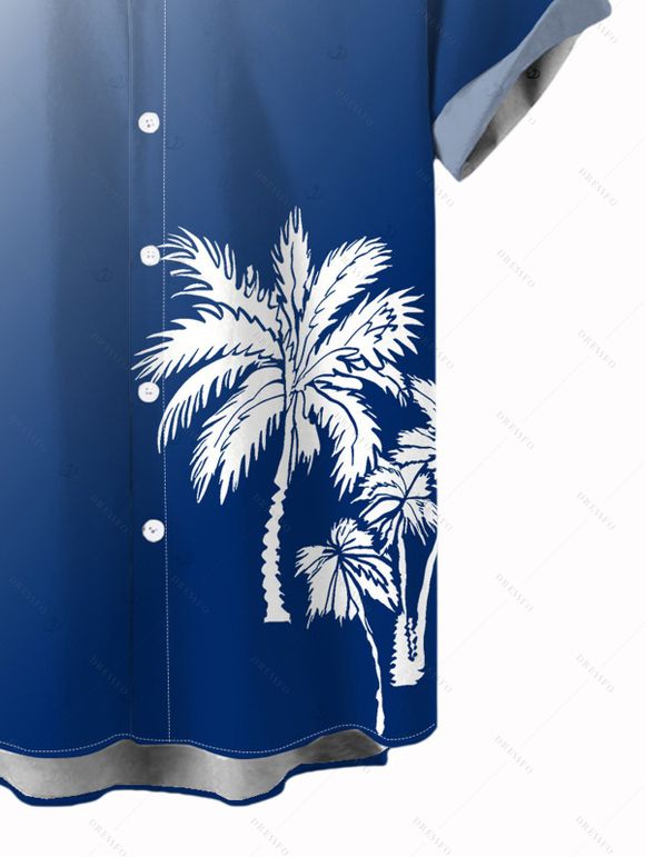 Chemise de vacances pour homme à motif cocotier ombré, boutonnée - Bleu profond XL