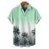 Chemise de plage homme à motif cocotier ombré, manches courtes retroussées, boutonnée - Vert 5XL