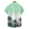 Chemise de plage homme à motif cocotier ombré, manches courtes retroussées, boutonnée - Vert 5XL