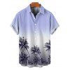 Chemise de plage homme à motif cocotier ombré, manches courtes retroussées, boutonnée - Pourpre 2XL