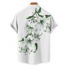 Chemise de vacances pour homme à motif floral de lys et de feuilles, boutonnée, manches courtes retroussées, style décontracté - Vert profond 3XL