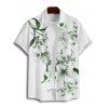Chemise de vacances pour homme à motif floral de lys et de feuilles, boutonnée, manches courtes retroussées, style décontracté - Vert profond 3XL