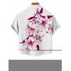 Chemise de vacances pour homme à motif floral de lys et de feuilles, boutonnée, manches courtes retroussées, style décontracté - Rouge foncé M