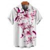 Chemise de vacances pour homme à motif floral de lys et de feuilles, boutonnée, manches courtes retroussées, style décontracté - Rouge foncé L
