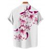 Chemise de vacances pour homme à motif floral de lys et de feuilles, boutonnée, manches courtes retroussées, style décontracté - Rouge foncé L