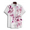 Chemise de vacances pour homme à motif floral de lys et de feuilles, boutonnée, manches courtes retroussées, style décontracté - Rouge foncé 2XL