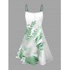 Robe de vacances à imprimé floral et feuilles, mini-robe à bretelles spaghetti - Vert clair XXXXXL | US 20