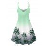 Vacation Couple Outfit Ombre Coconut Tree Pattern Spaghetti Strap V Neck A Line Mini Tank Dress and Button Up Shirt Beach Matching Outfit - Vert S | US 4