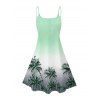 Vacation Couple Outfit Ombre Coconut Tree Pattern Spaghetti Strap V Neck A Line Mini Tank Dress and Button Up Shirt Beach Matching Outfit - Vert S | US 4