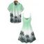 Vacation Couple Outfit Ombre Coconut Tree Pattern Spaghetti Strap V Neck A Line Mini Tank Dress and Button Up Shirt Beach Matching Outfit - Vert S | US 4