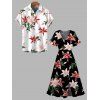 Vacation Couple Outfit Lily Floral Pattern V Neck Slit Dress and Shirt Set - multicolor S | US 4