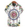 Vacation Couple Outfit Mandala Floral Print Crossover Belt Dress and Shirt Set - multicolor S | US 4