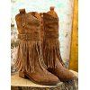 Western Style Outfit Suede Fringe Romper and Tassel Boots Feather Earrings Set - Brun S | US 4