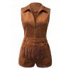Western Style Outfit Suede Fringe Romper and Tassel Boots Feather Earrings Set - Brun S | US 4