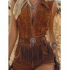 Western Style Outfit Suede Fringe Romper and Tassel Boots Feather Earrings Set - Brun S | US 4