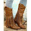 Western Style Outfit Suede Fringe Romper and Tassel Boots Feather Earrings Set - Brun S | US 4