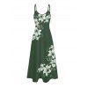 Robe de vacances à poches et imprimé floral Lily, bretelles spaghetti, coupe trapèze, longue et décontractée. - Vert profond M | US 6