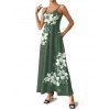 Robe de vacances à poches et imprimé floral Lily, bretelles spaghetti, coupe trapèze, longue et décontractée. - Vert profond M | US 6