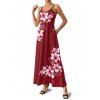 Robe de vacances à poches et imprimé floral Lily, bretelles spaghetti, coupe trapèze, longue et décontractée. - Rouge foncé XXXXXL | US 20