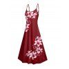 Robe de vacances à poches et imprimé floral Lily, bretelles spaghetti, coupe trapèze, longue et décontractée. - Rouge foncé XXXXXL | US 20