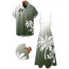 Vacation Couple Outfit Ombre Coconut Tree Pattern Long Dress and Shirt Set - Vert Armée S | US 4