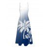 Robe de vacances longue à bretelles spaghetti et imprimé ombré de cocotiers - Bleu profond XXXXXL | US 20
