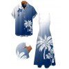Vacation Couple Outfit Ombre Coconut Tree Pattern Long Dress and Shirt Set - Bleu profond S | US 4